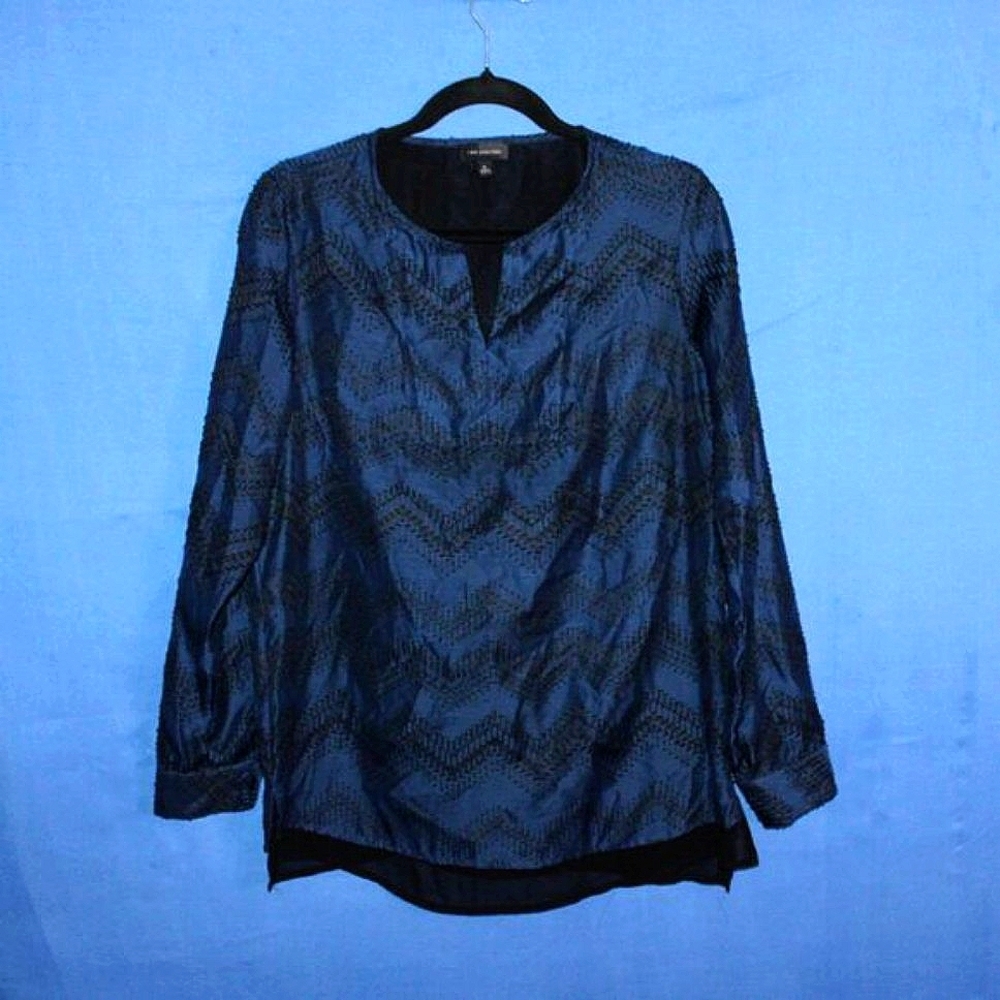 The Limited Textured V-Neck Blouse Blue Black Medium